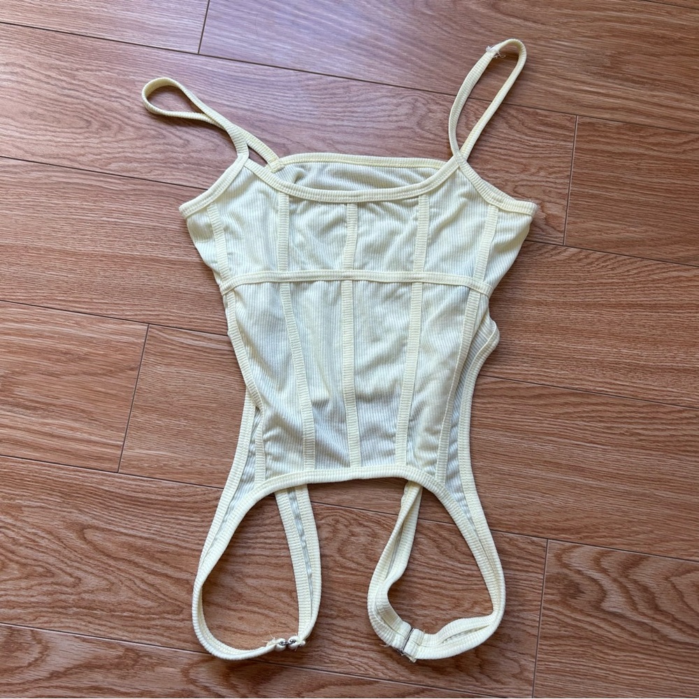 Cream Ribbed Corset Top